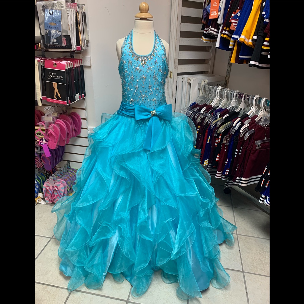 Size 12 Sugar By Mac Duggal Zip Or Corset Back Turquoise Pageant Ballgown Dress